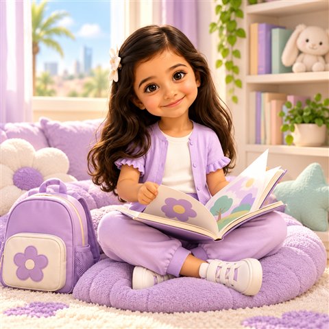 سما تقرأ قصة مصوّرة في عالم سما للأطفال